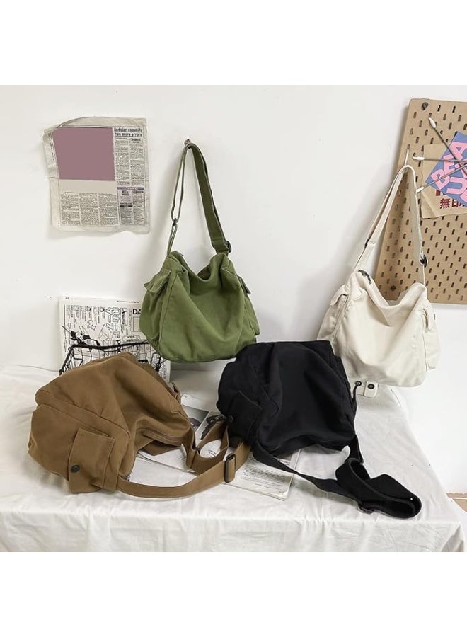 Canvas Messenger Bag Large Hobo Crossbody Bag with Multiple Pockets Canvas Shoulder Tote Bag for Women and Men - Image 3